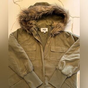 Jack By BB Dakota Olive Green Parka with Faux Fur Hood - SZ XS